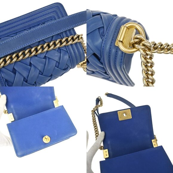 CHANEL CC Logo Chateau Boy Chain Mini Shoulder Bag Leather Blue GHW 332RL330 - Picture 9 of 14